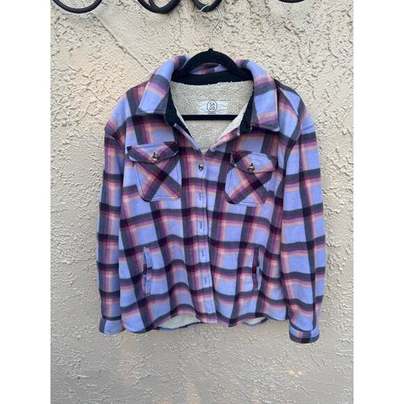 Women's Long Sleeve Plaid Super Plush Sherpa Lined Fleece Shirt Jacket - Picture 5 of 13